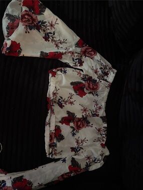 White Floral Off-Shoulder Crop Top with Red Bloom Print